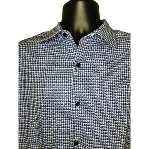 Robert Graham Shirt Large Classic Fit Reverse Cuffs Blue Geometric Floral Mint!